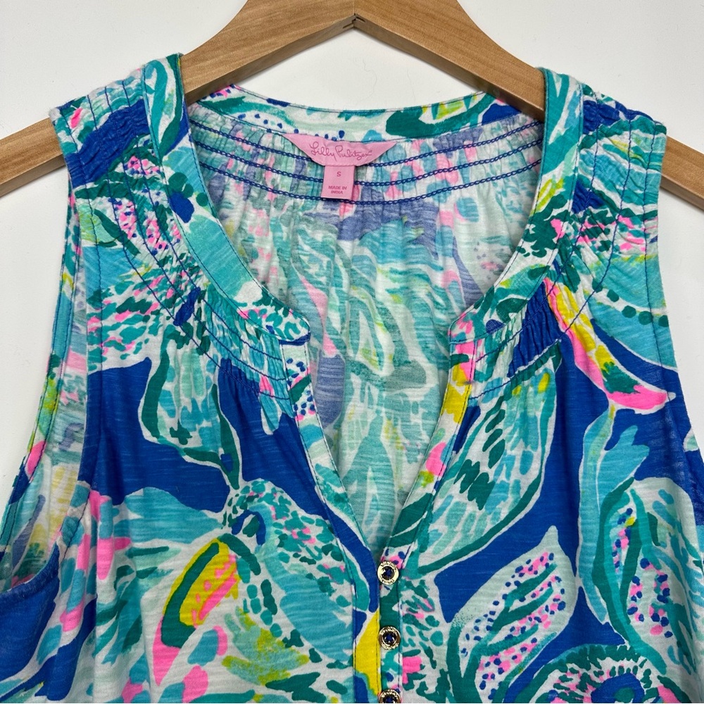 Lilly Pulitzer Essie Wake Up Call Tropical Floral & Toucan Sleeveless Top Sz S - Picture 3 of 11